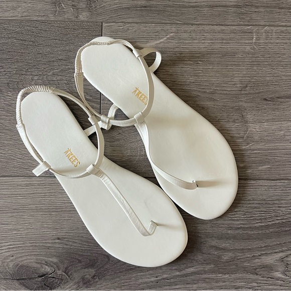 TKEES Mariana Sandal Cream Leather T Strap Size 9 - Picture 3 of 5